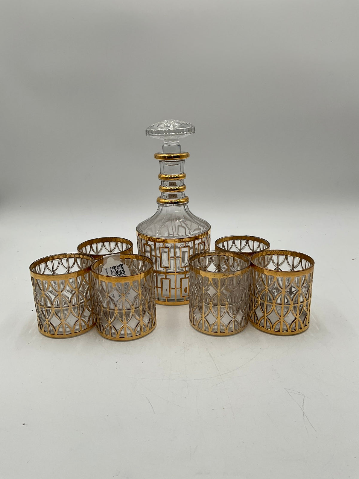 Imperial Glass Vtg. Gold/Glass Decanter W/6 Glasses