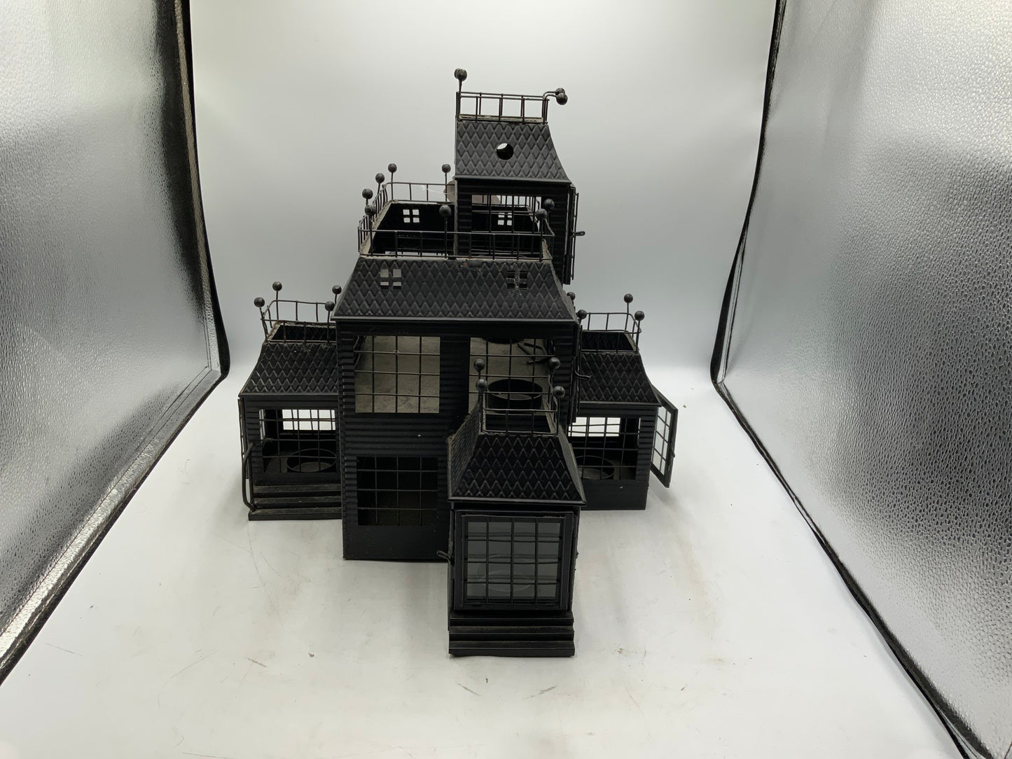 Lg Metal Haunted House Candle Holder