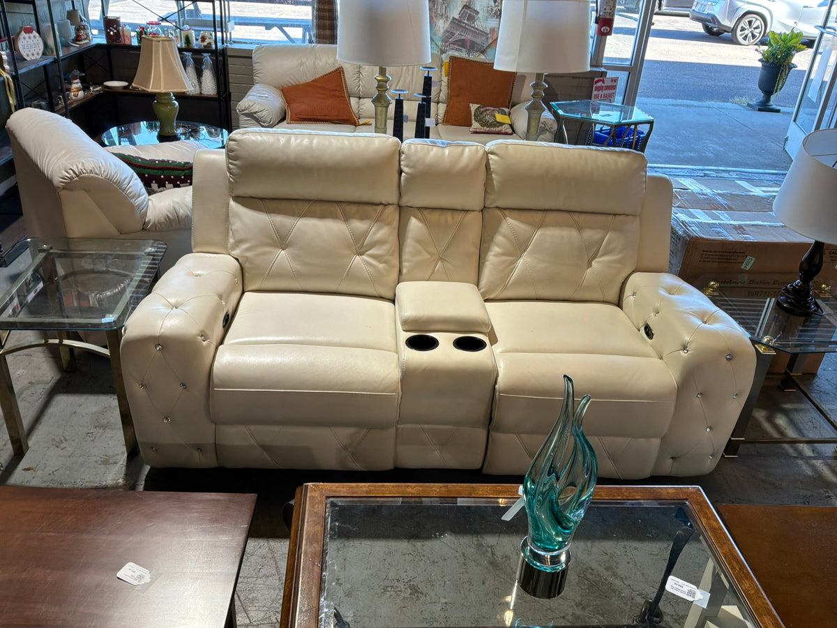 White Reclining Leather Loveseat