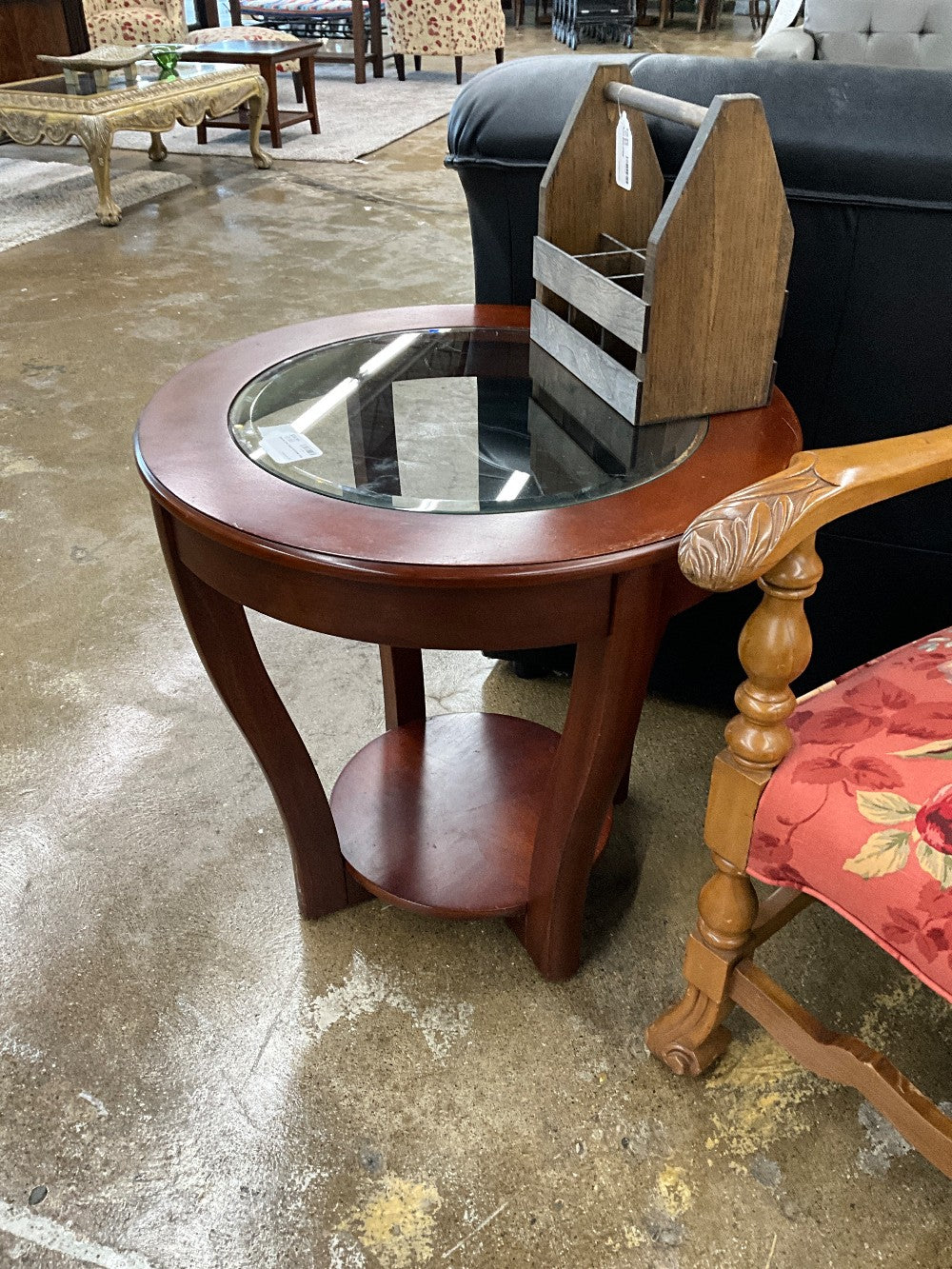 Round End Table W/Glass Inlay