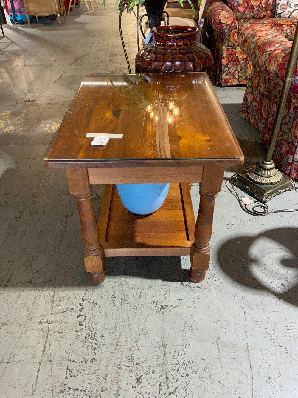 Wood Side Table with Glass Top