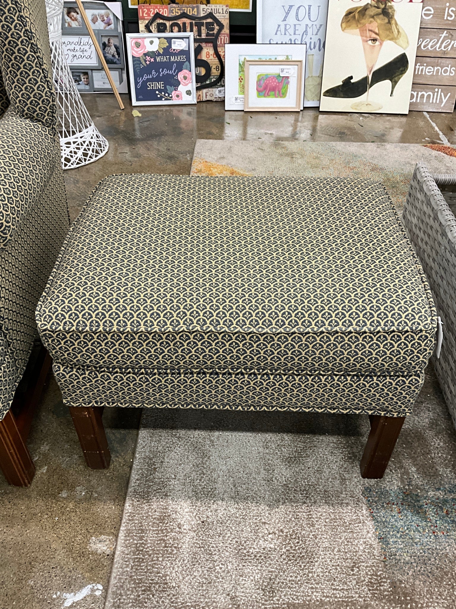 Navy & Tan Ottoman