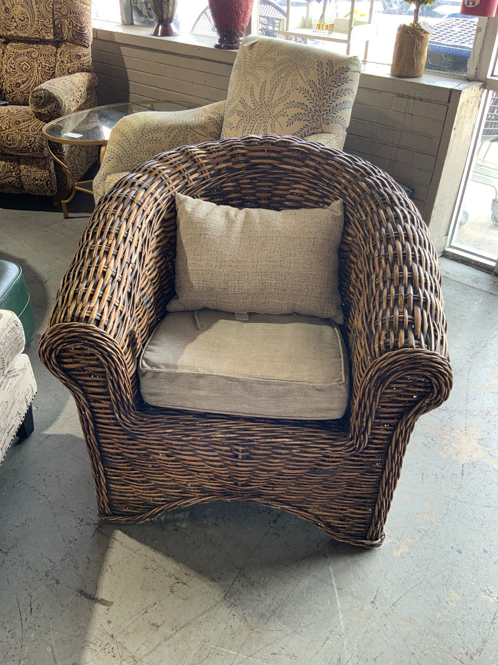 Dark Wicker Chair With Cushions