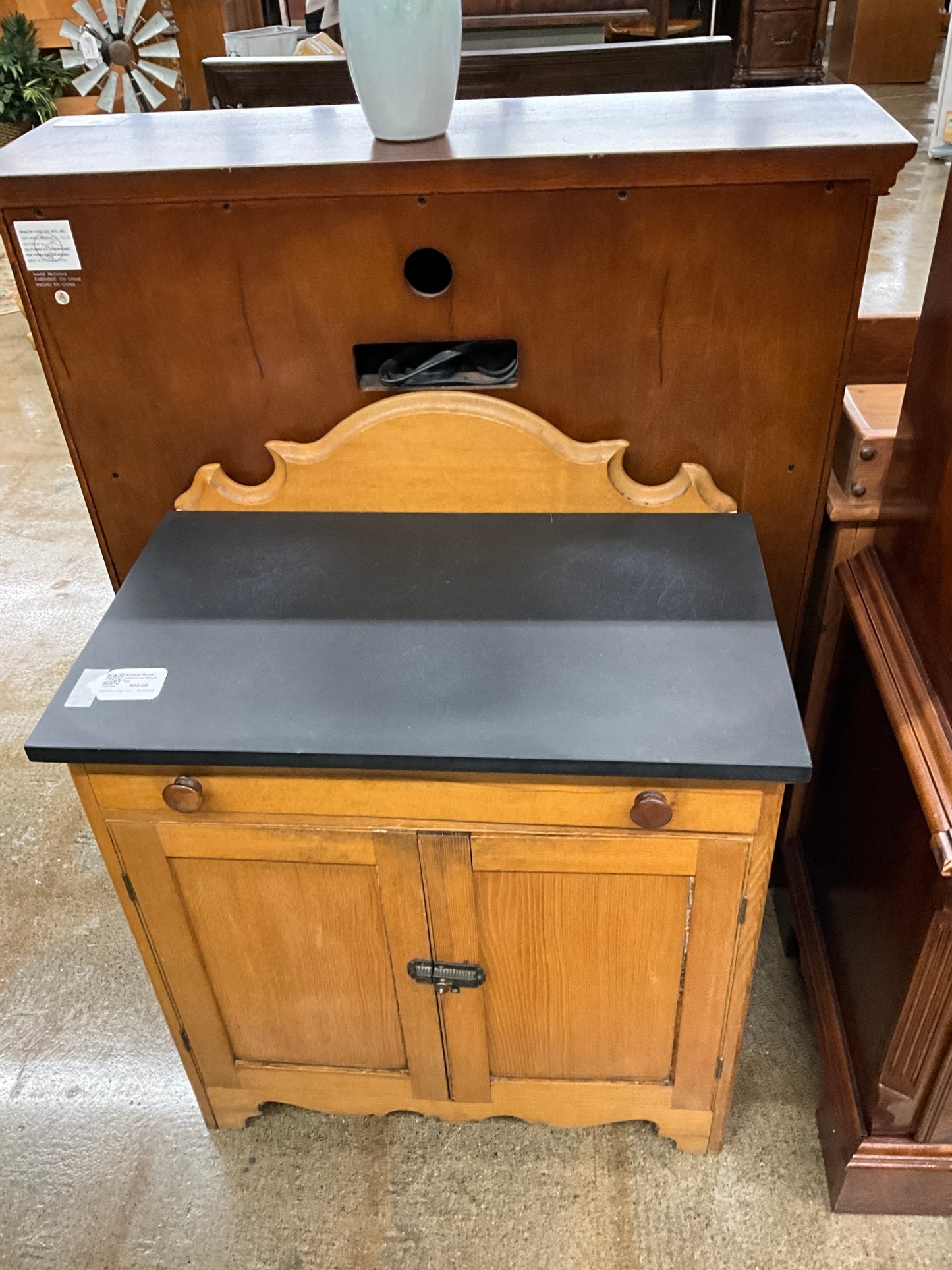 Antique Wood Cabinet w/ Black Top