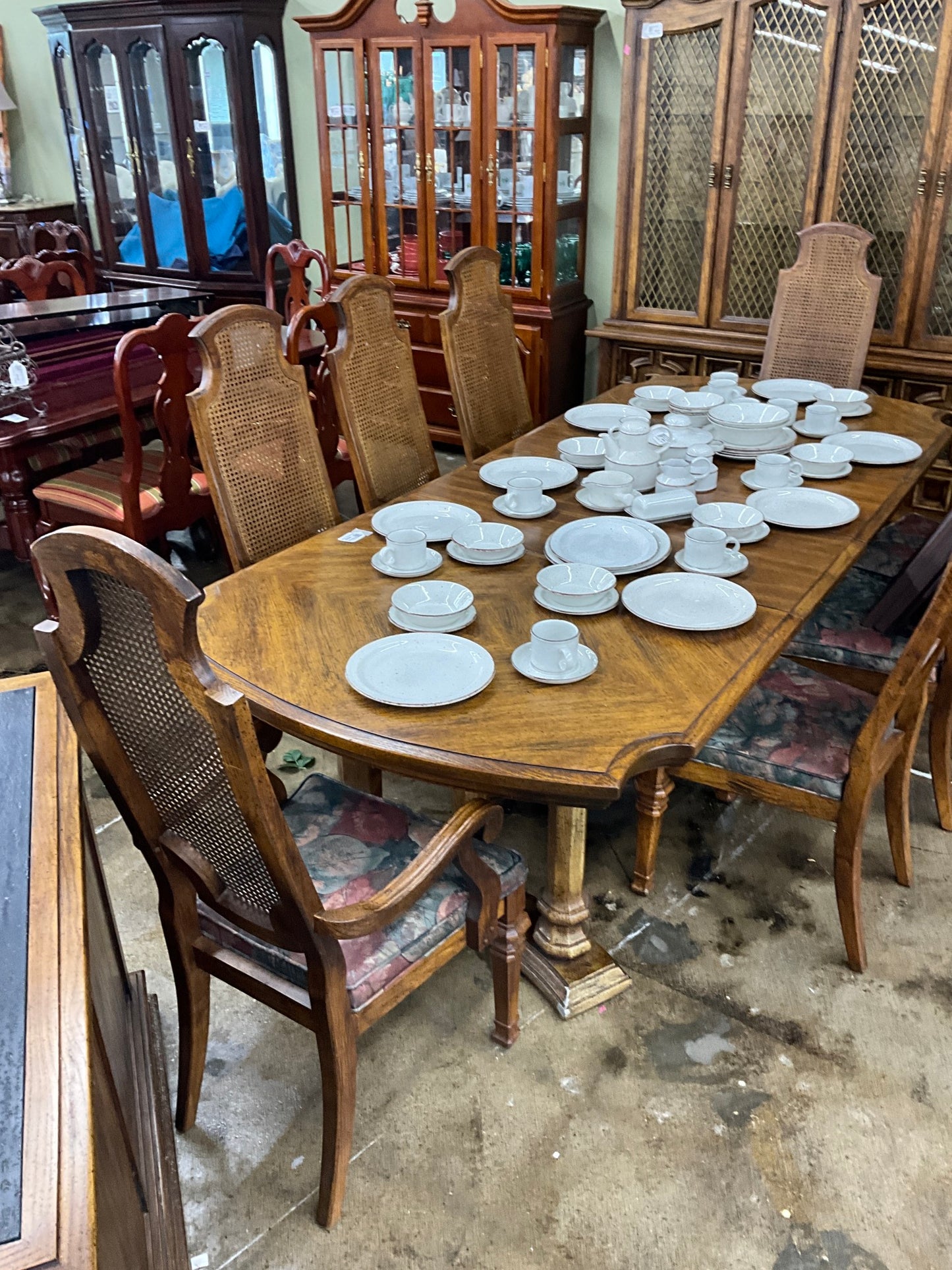 Table w/ 8 Cane-back Chairs