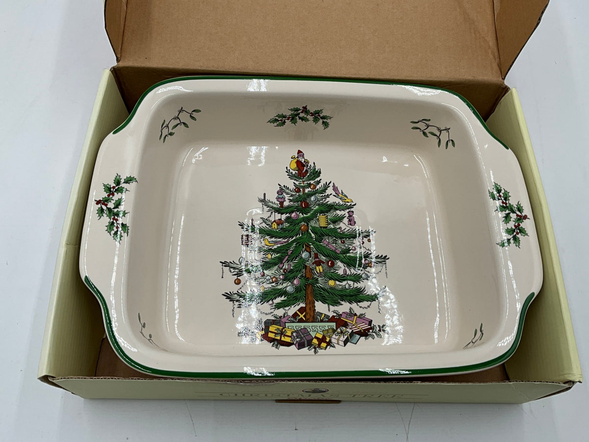 NIB Spode Christmas Tree Handled Dish