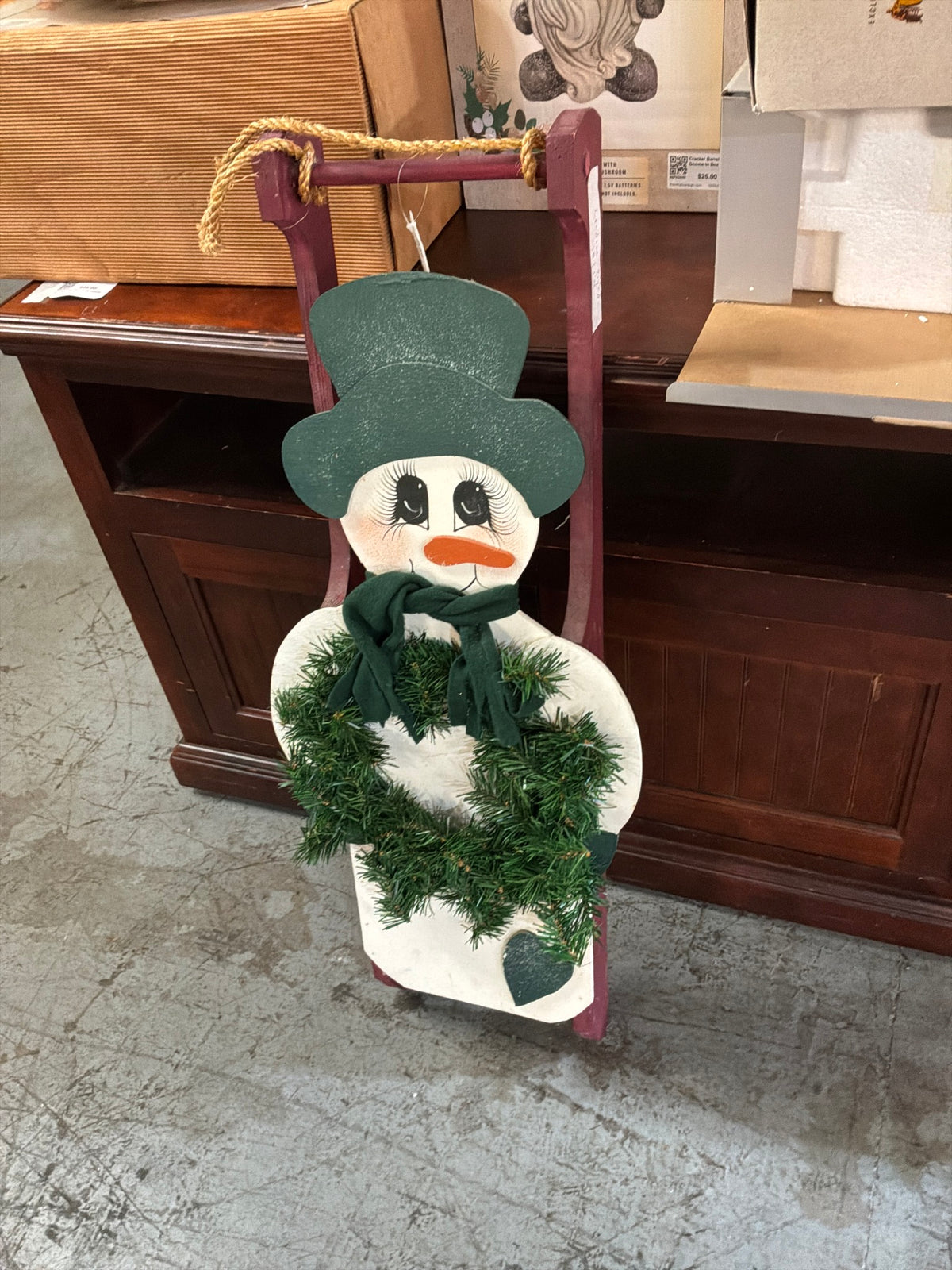 Small Wood Snowman Sled