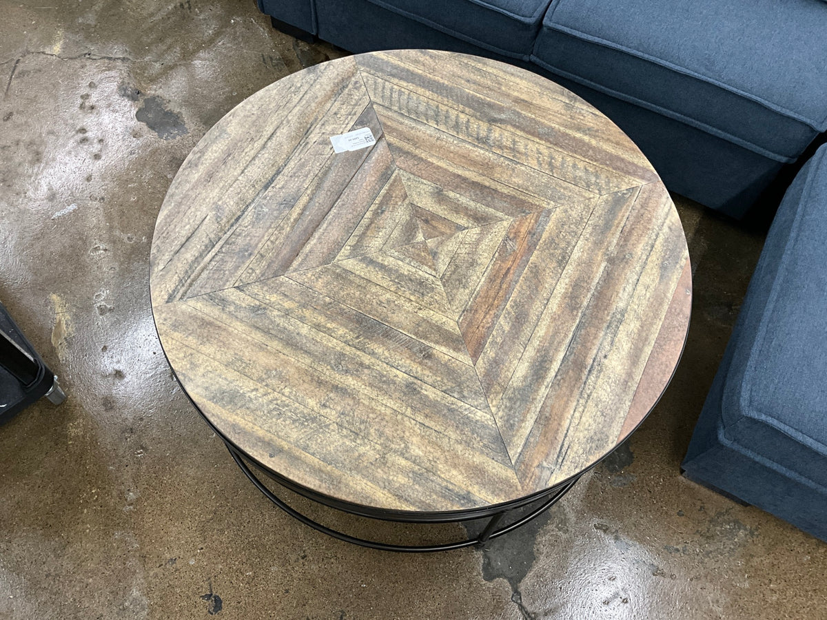 Round Wood & Black Coffee Table
