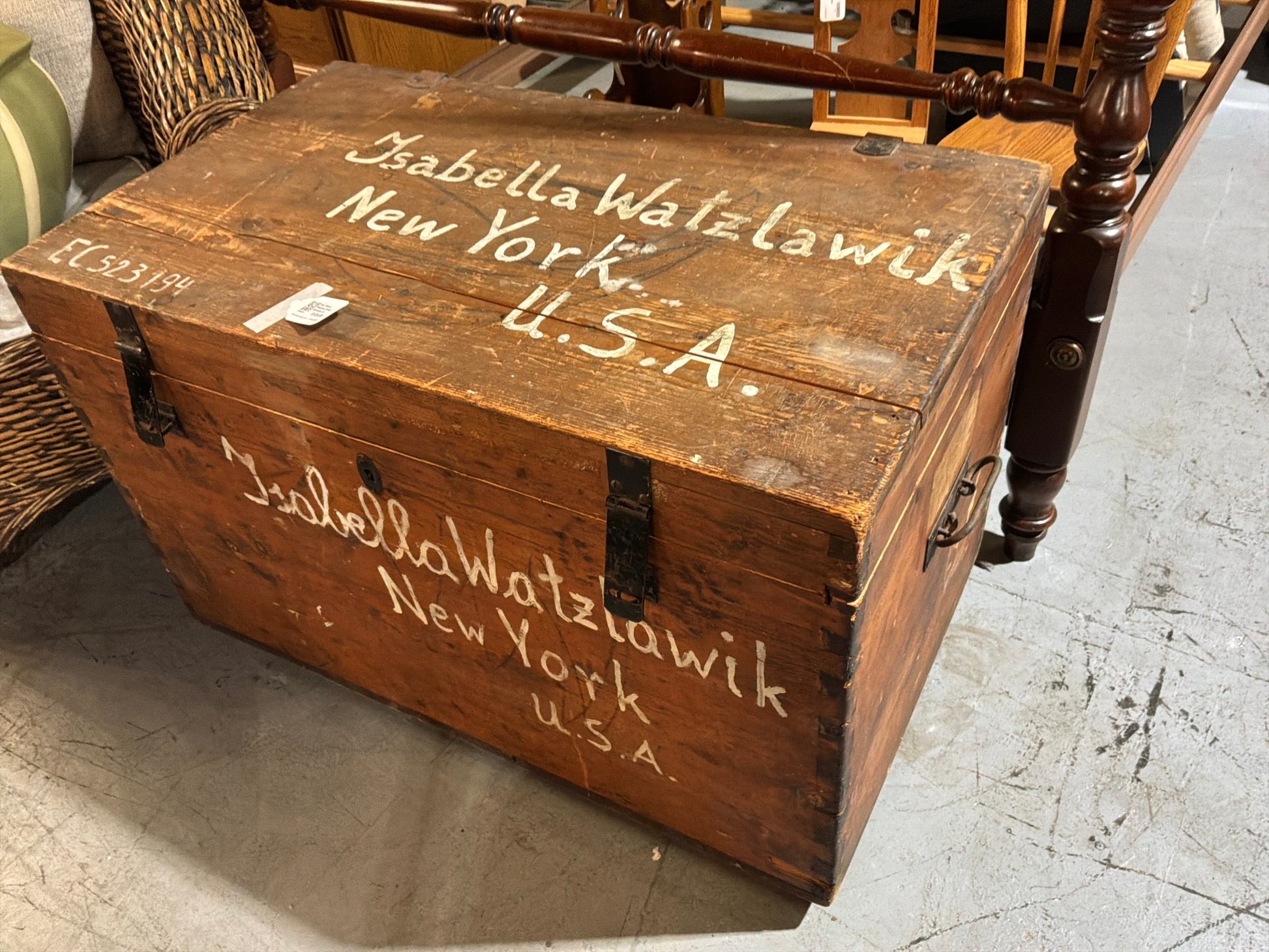 Vtg. Wood Steamer Chest Germany to America