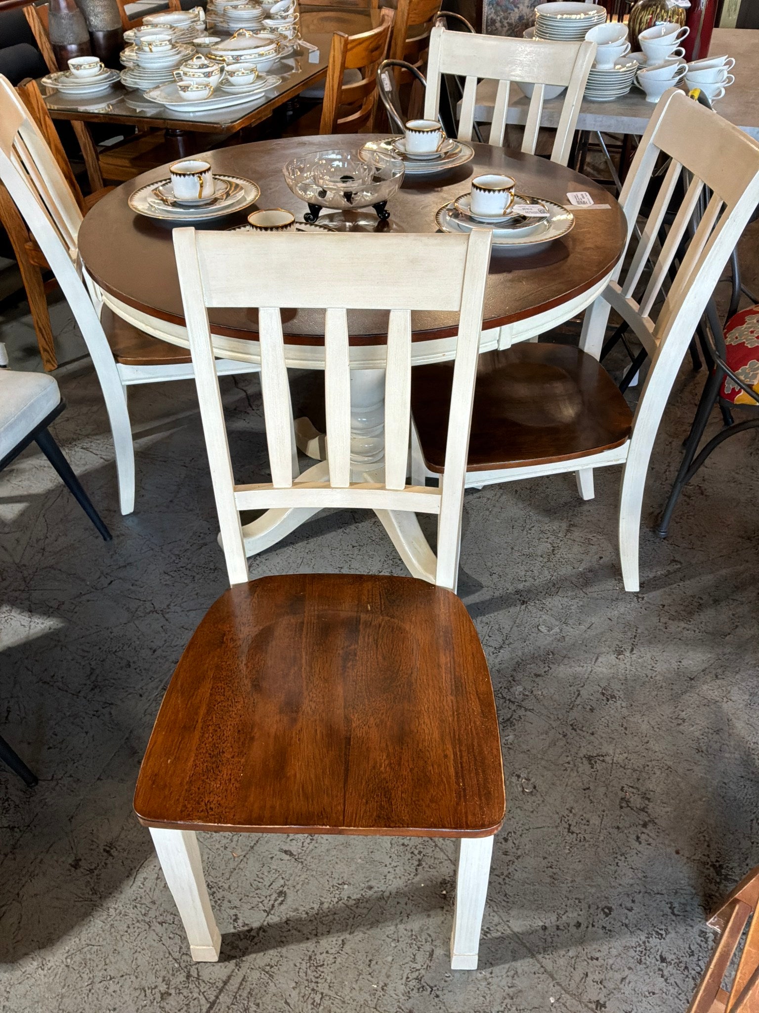 Cream/Wood Dining Table & 4 Chairs