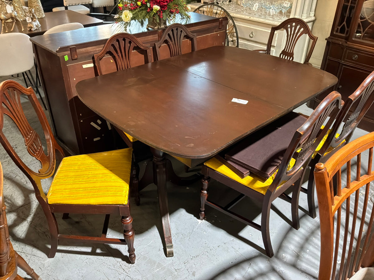 Dark Wood Table W/6 Chairs Yellow Cushion