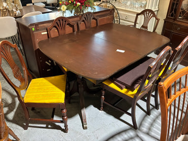 Dark Wood Table W/6 Chairs Yellow Cushion