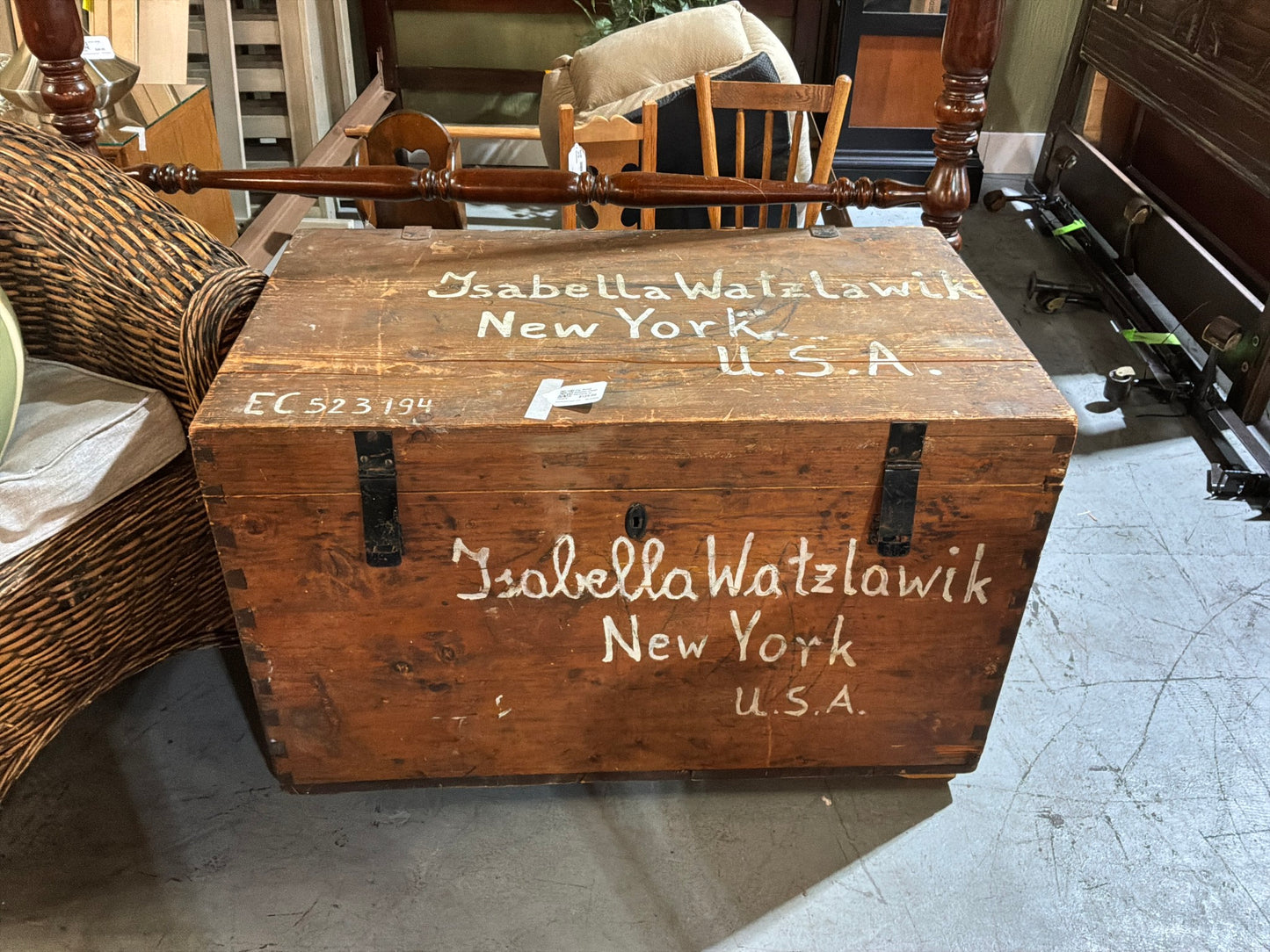 Vtg. Wood Steamer Chest Germany to America