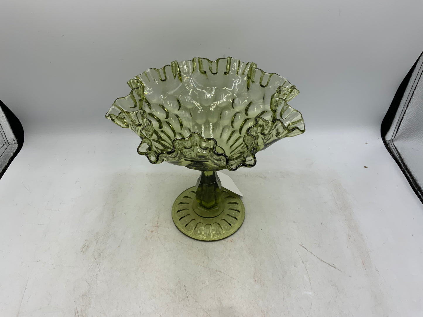 Fenton Green Glass Thumbprint Compote