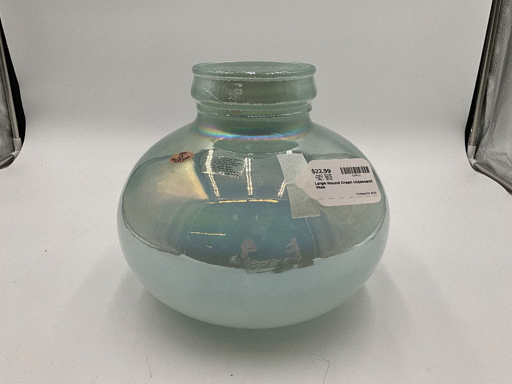Large Round Green Iridescent Vase