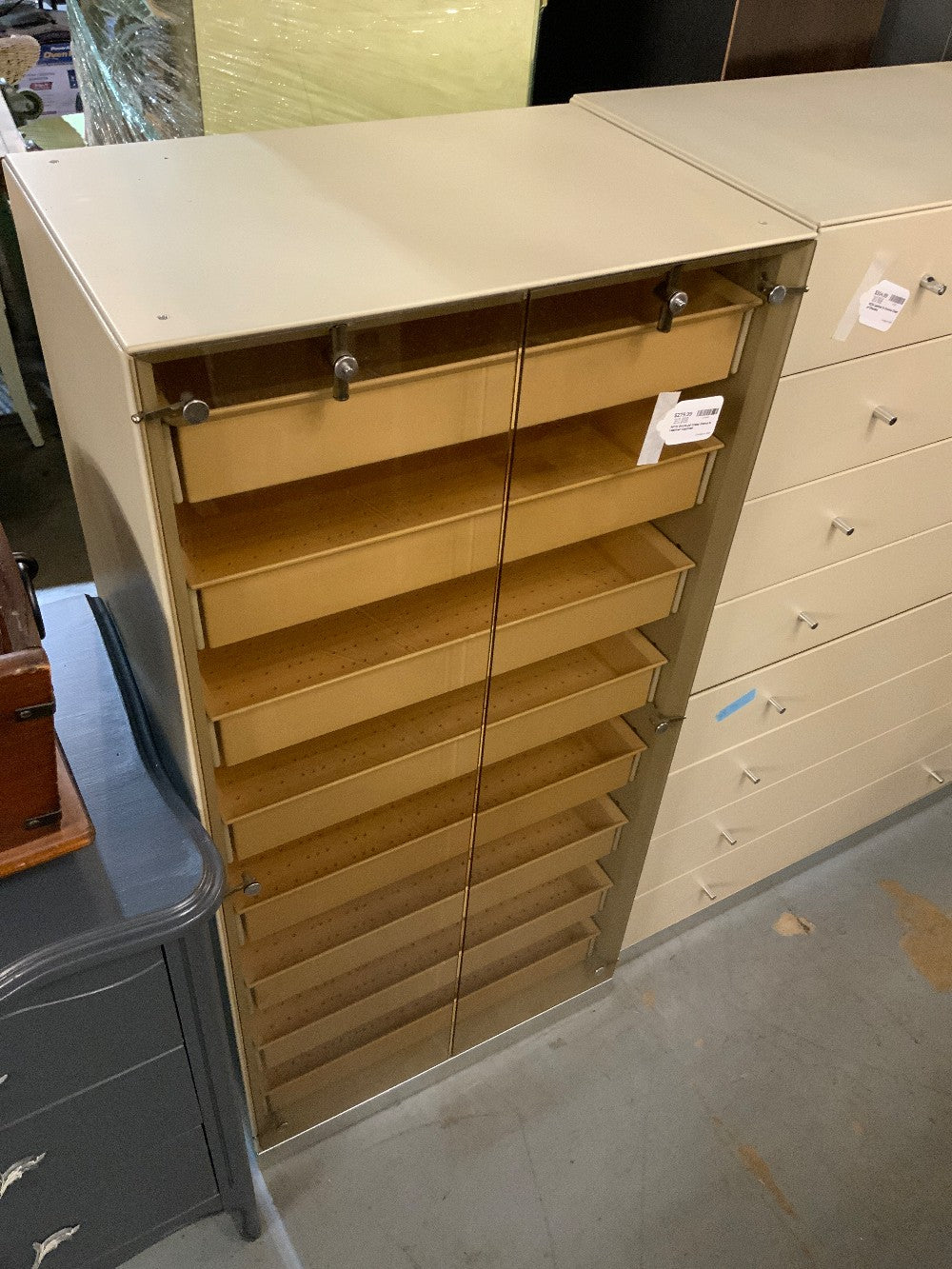 MCM Smoked Glass Doors & Leather Cabinet