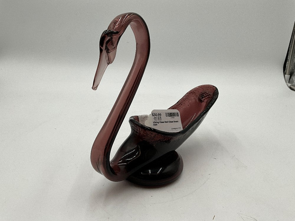 Viking Glass Red Glass Swan Dish