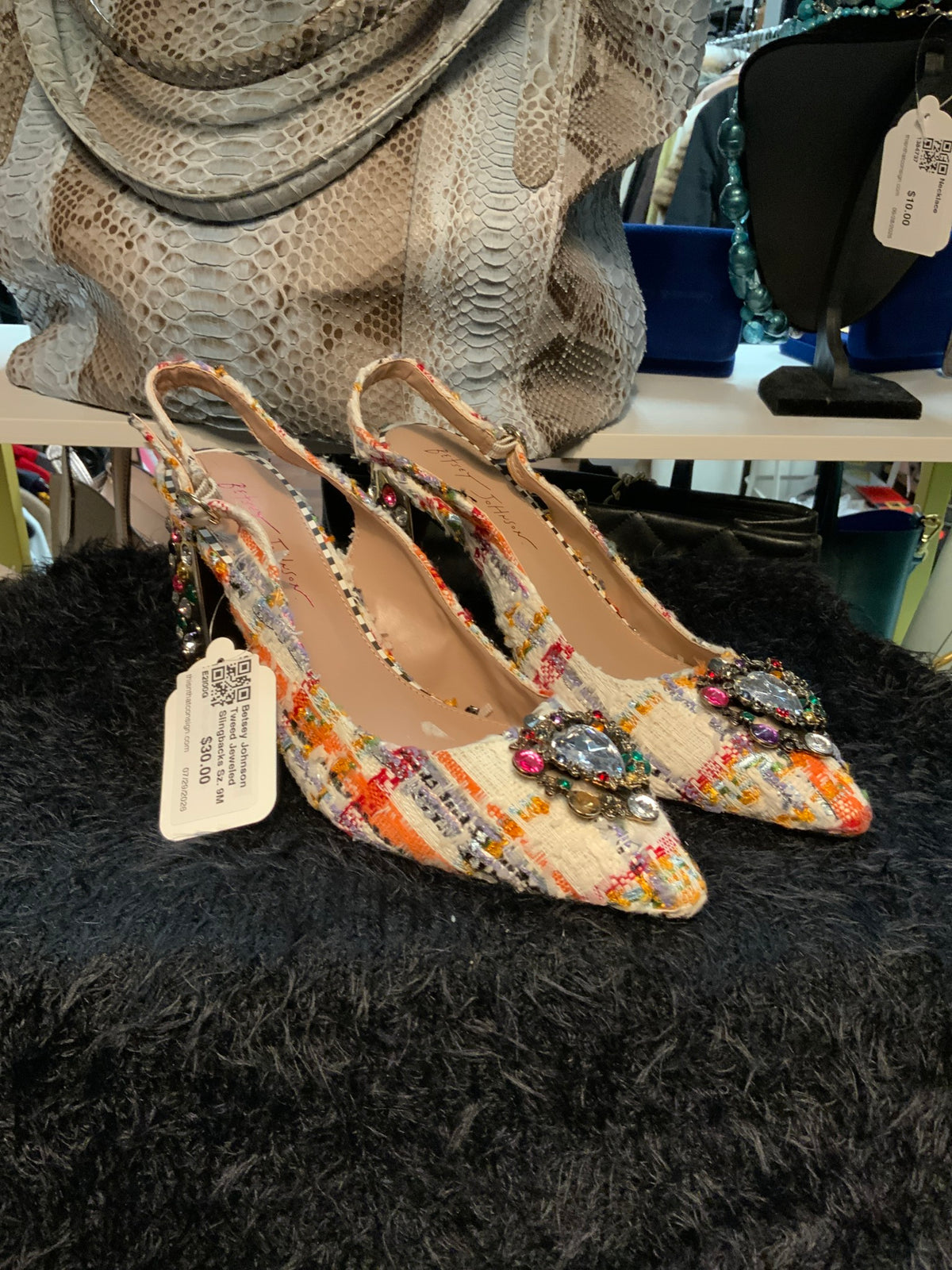Betsey Johnson Tweed Jeweled Slingbacks Sz. 9M