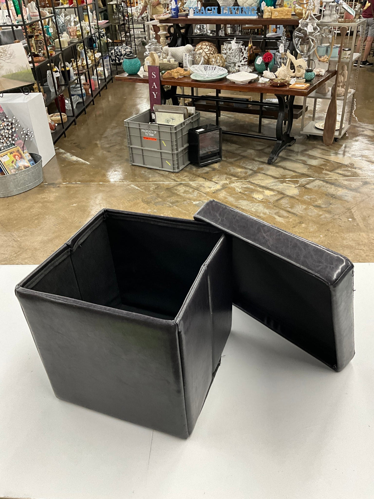 Brown Leather Cube Storage