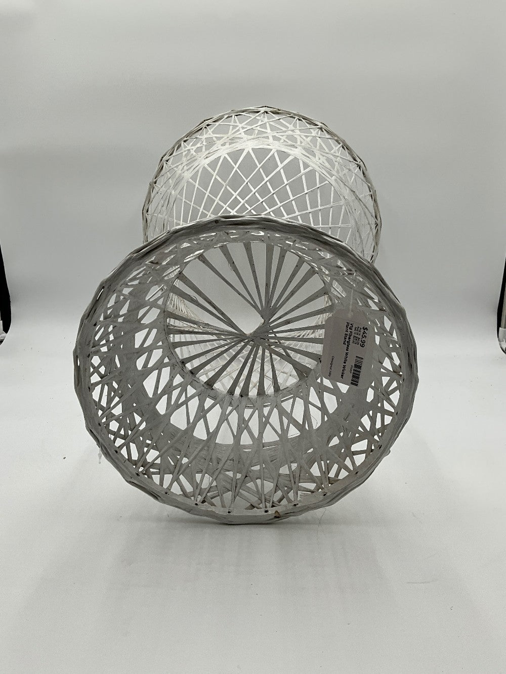 Vtg Fiberglass White Wicker Plant Stand