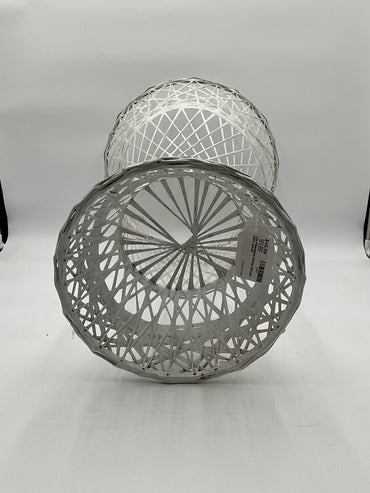 Vtg Fiberglass White Wicker Plant Stand