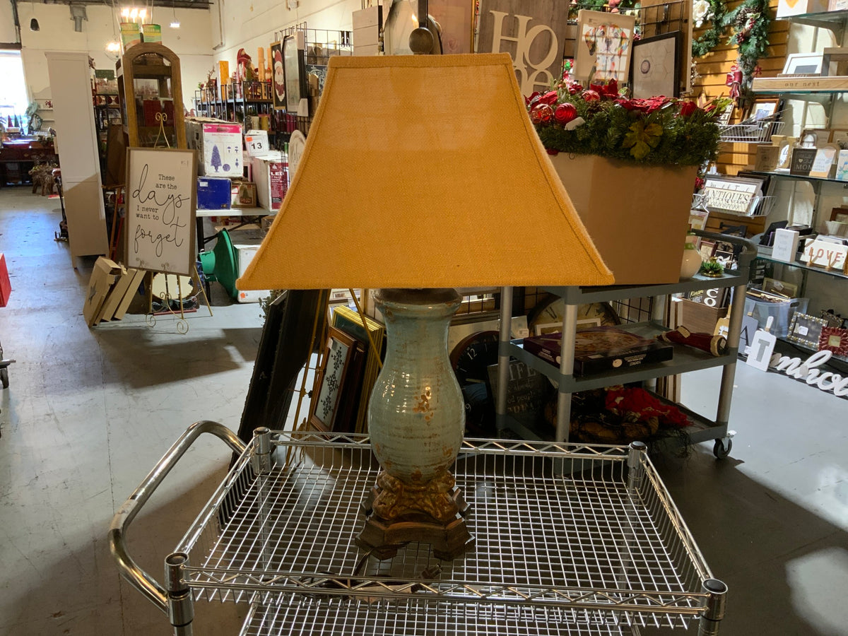 Blue Lamp with Burlap Shade