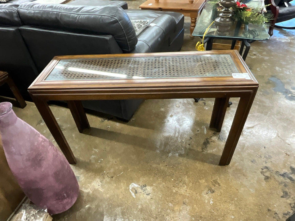Cane Sofa Table with Glass