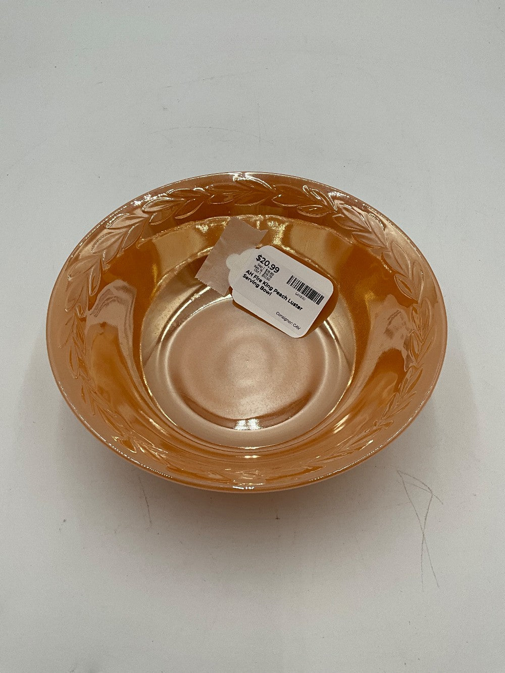AH Fire King Peach Luster Serving Bowl
