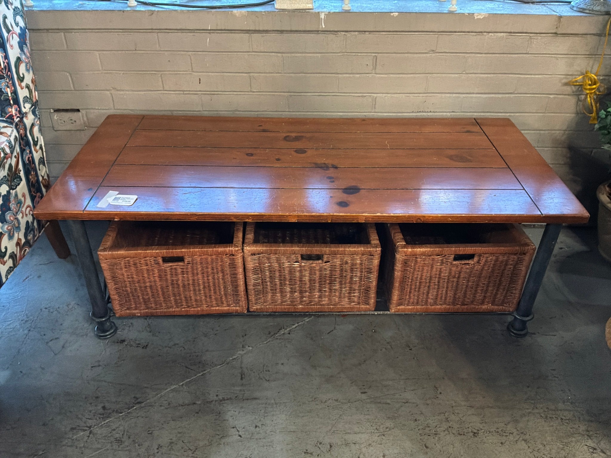 Wood/Metal Coffee Table w/ 3 Baskets