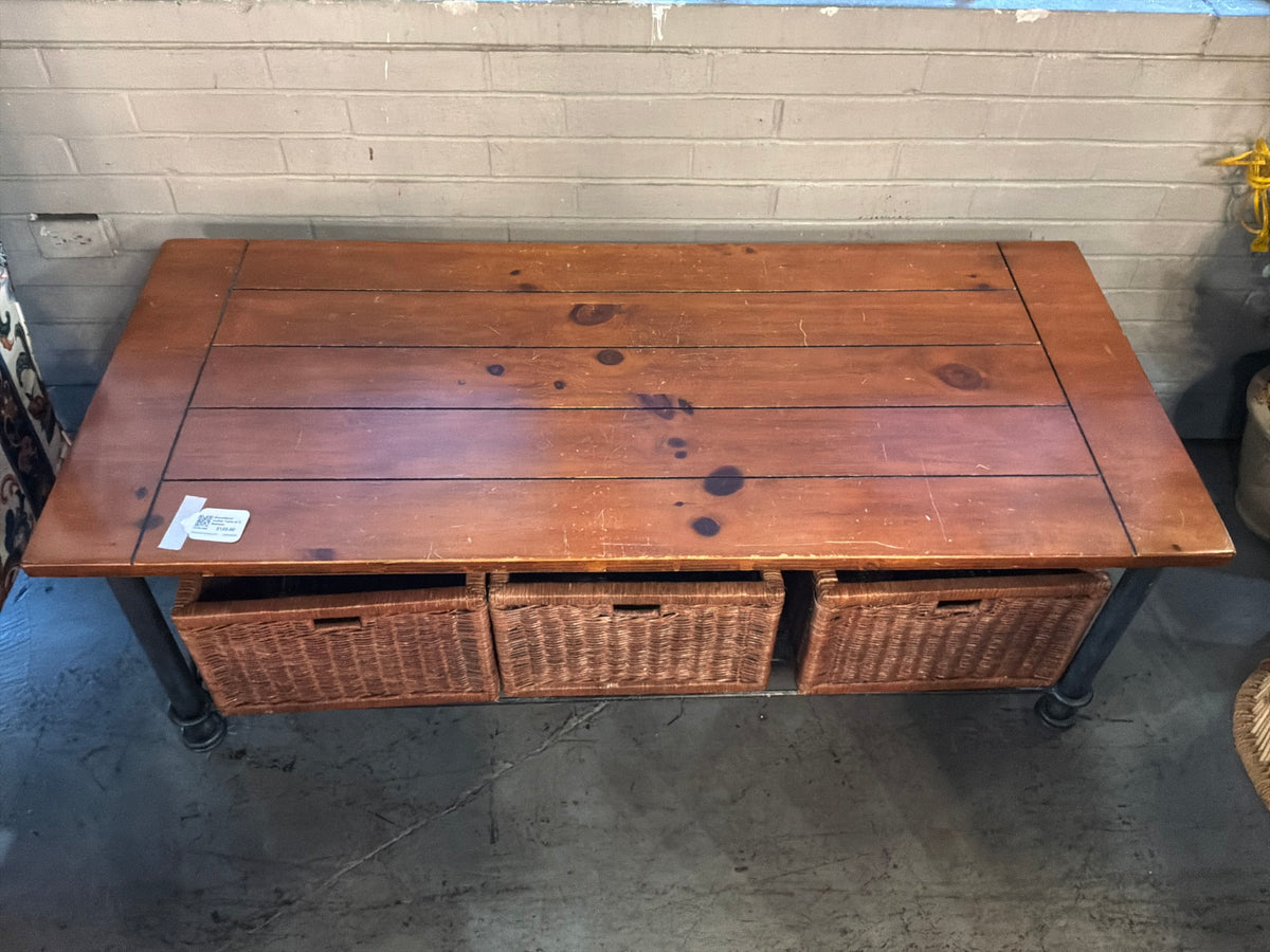 Wood/Metal Coffee Table w/ 3 Baskets