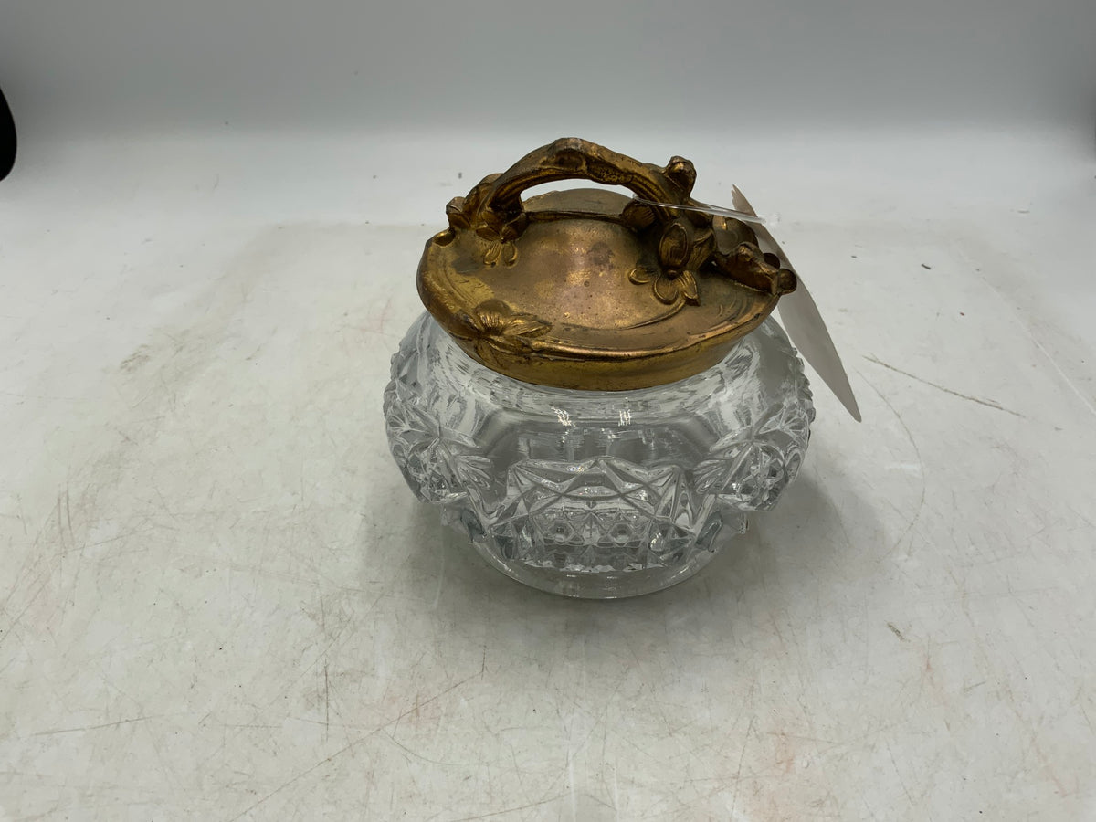 Vtg Cut Glass Container with Lid