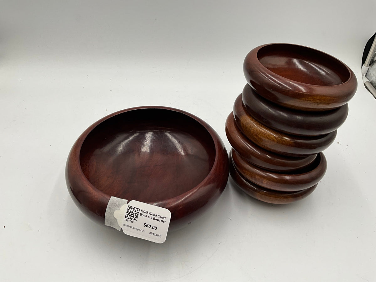 MCM Wood Salad Bowl & 6 Bowl Set