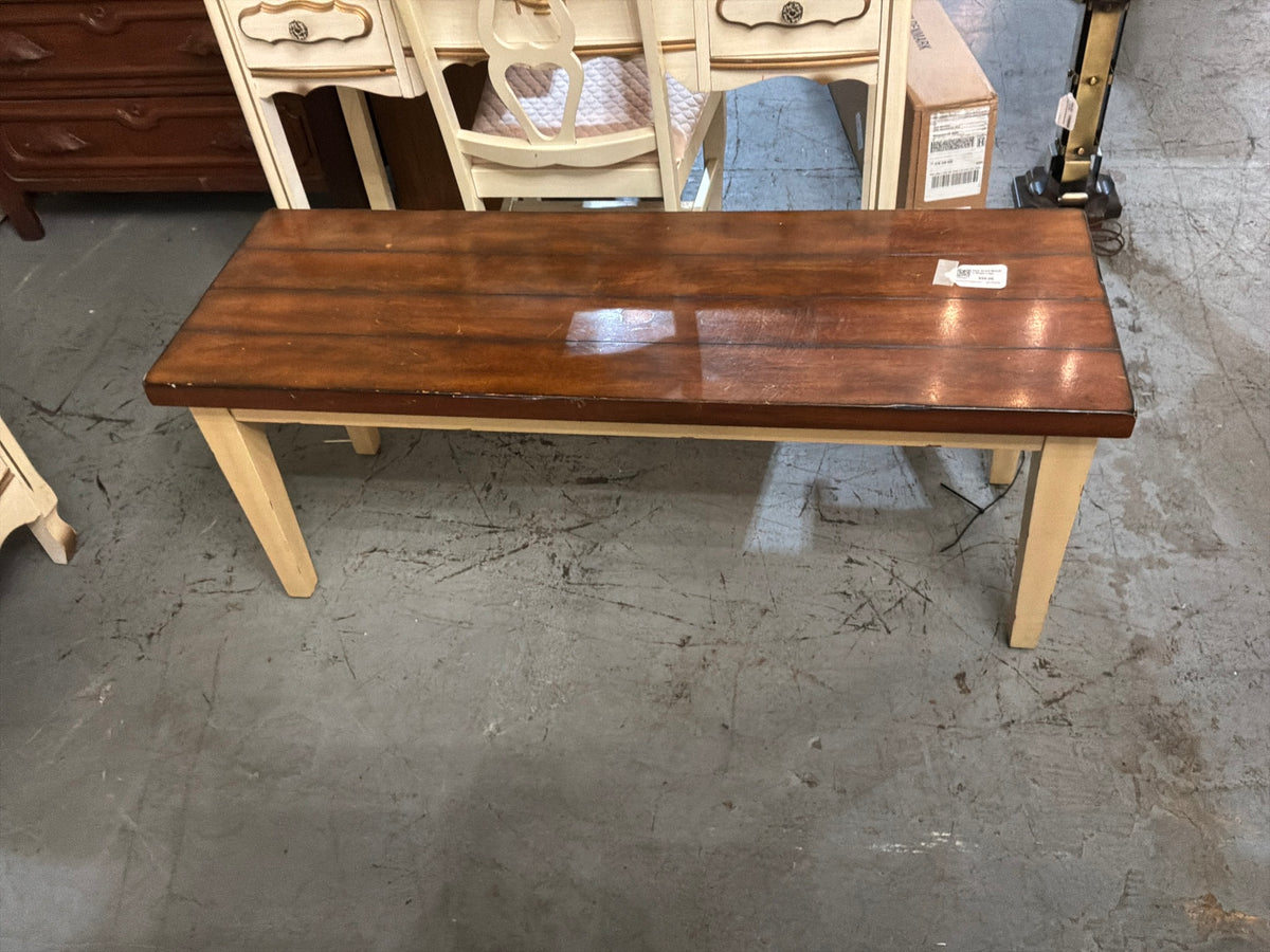 Dark Wood Bench w Beige Legs