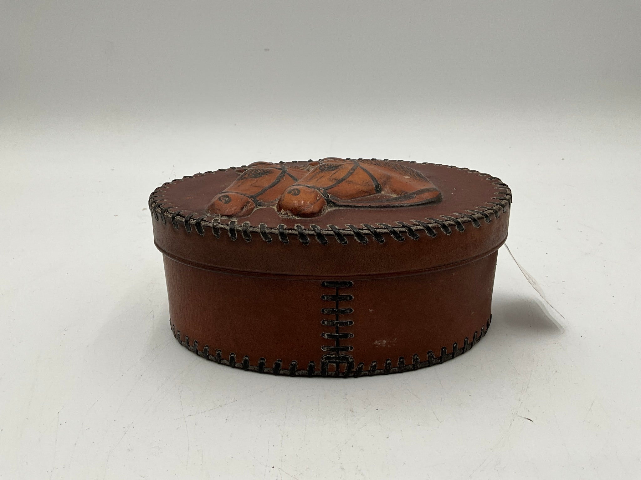 Vtg Hand Tooled Leather Trinket Box