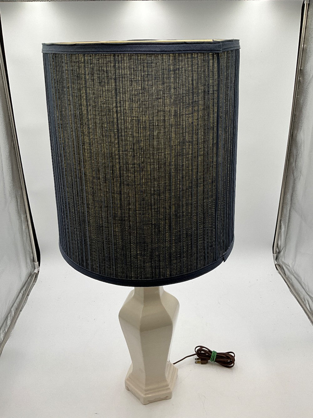 White Lamp W/ Navy Shade