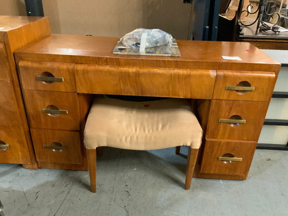 Antique Desk/Vanity with Drawers and Stool