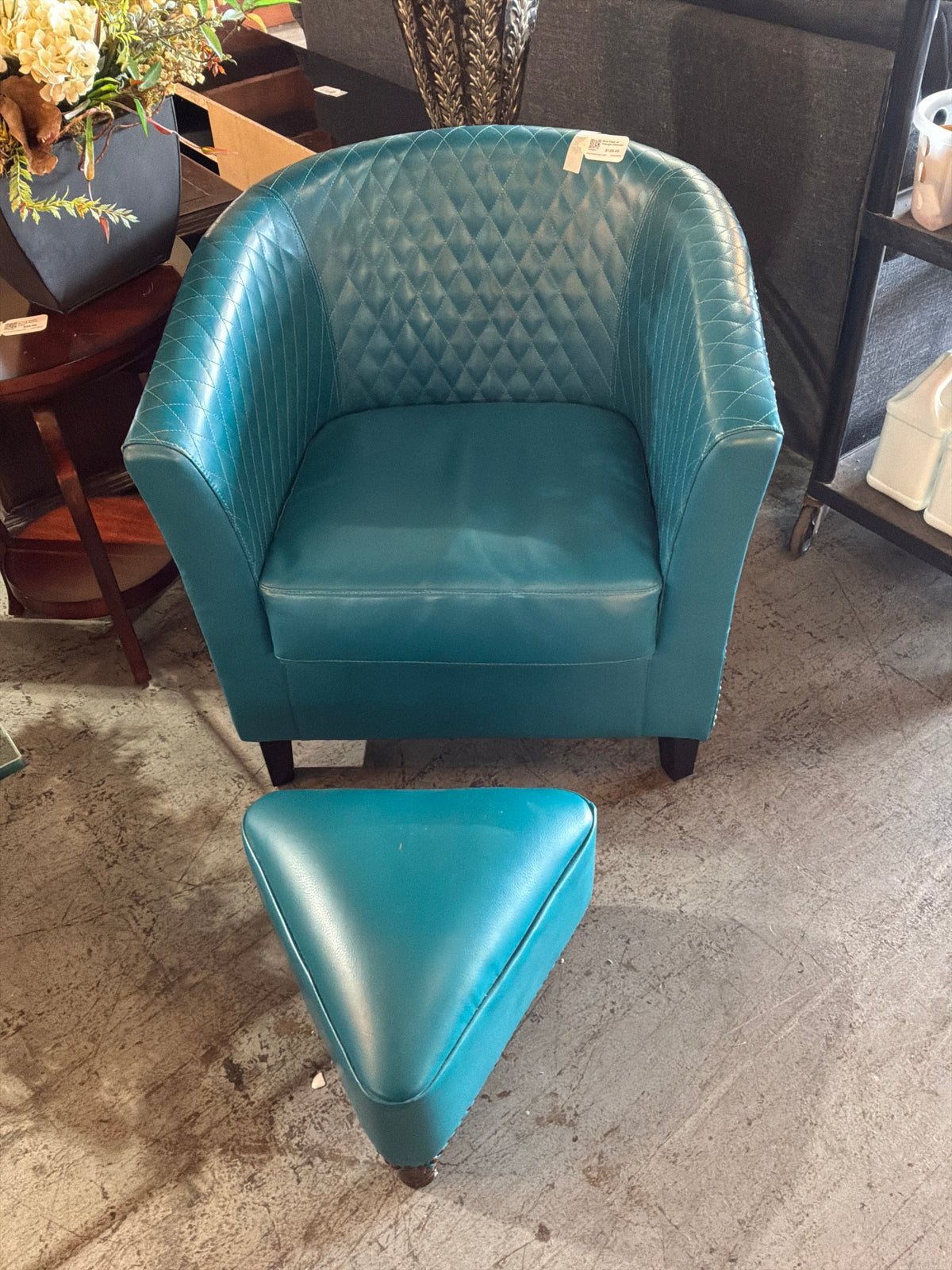 Blue Chair w/ Triangle Ottoman