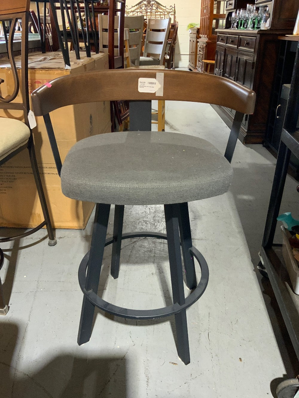 Wood/Metal with Grey Seat Barstool