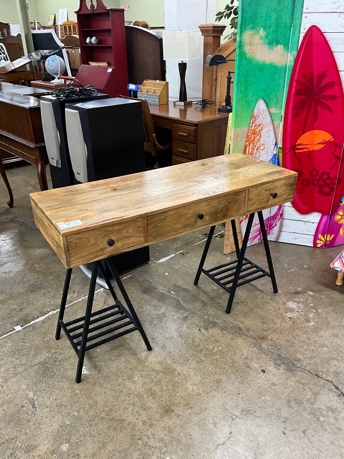Wood & Metal Desk w/ 3 Drawers