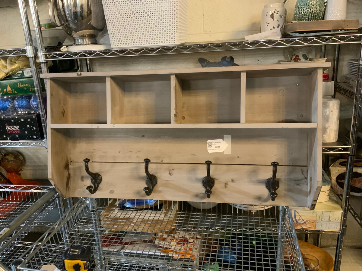 Grey Shelf with Hooks