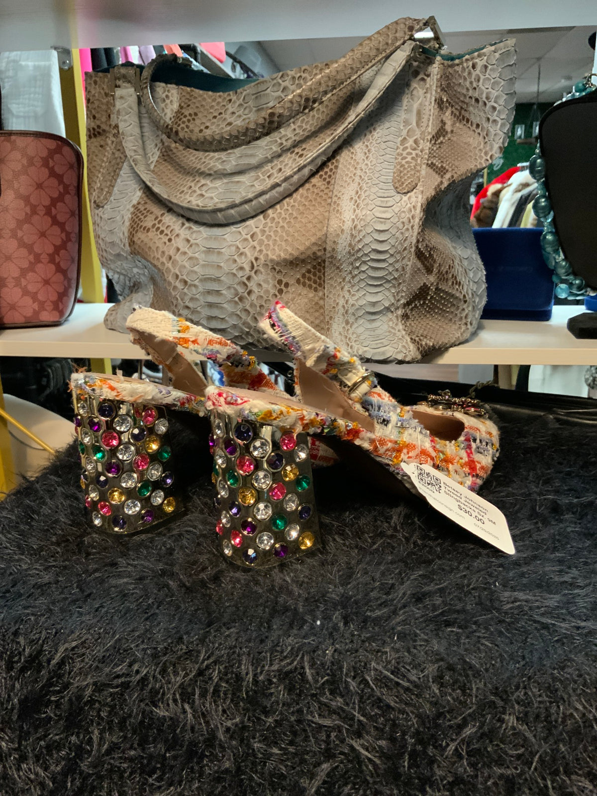 Betsey Johnson Tweed Jeweled Slingbacks Sz. 9M