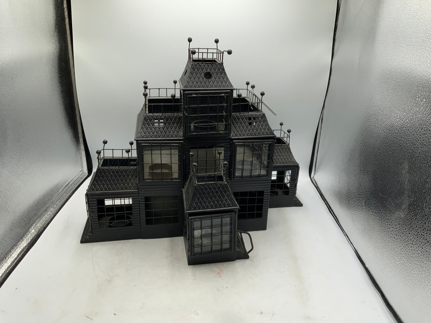 Lg Metal Haunted House Candle Holder