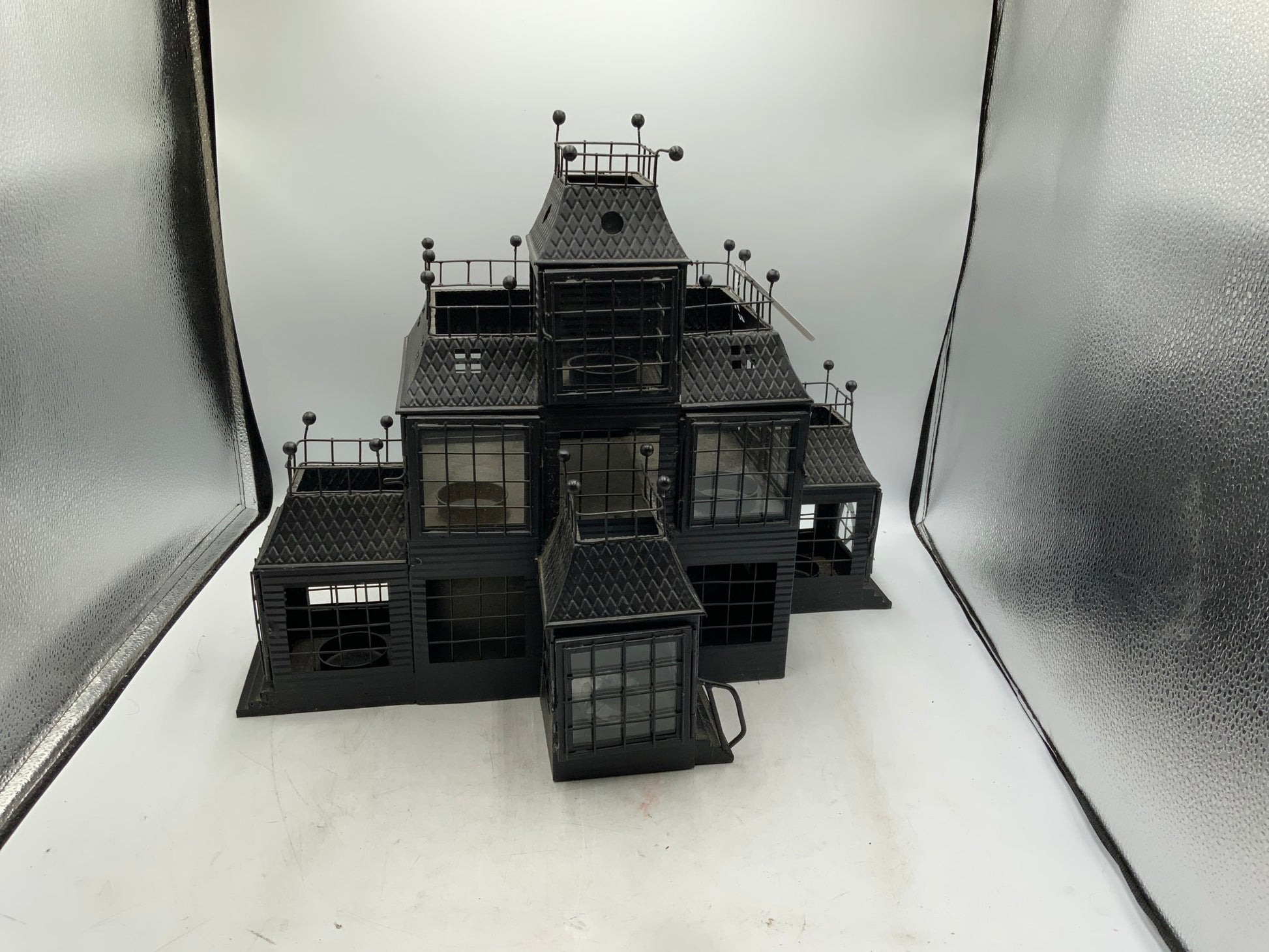 Lg Metal Haunted House Candle Holder