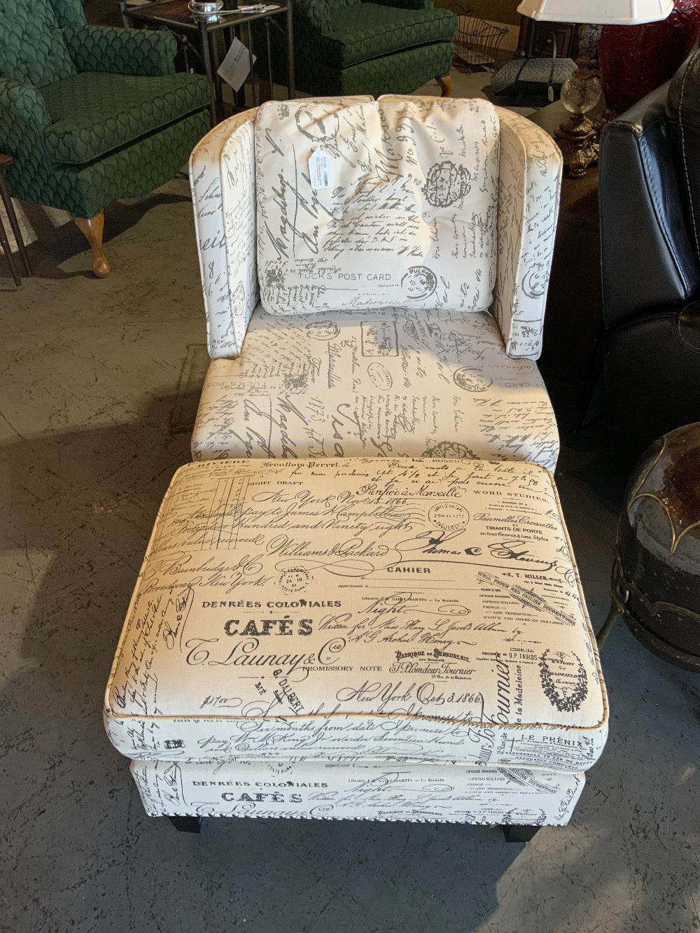 Parish Theme White & Black Chair, Ottoman & Pillow
