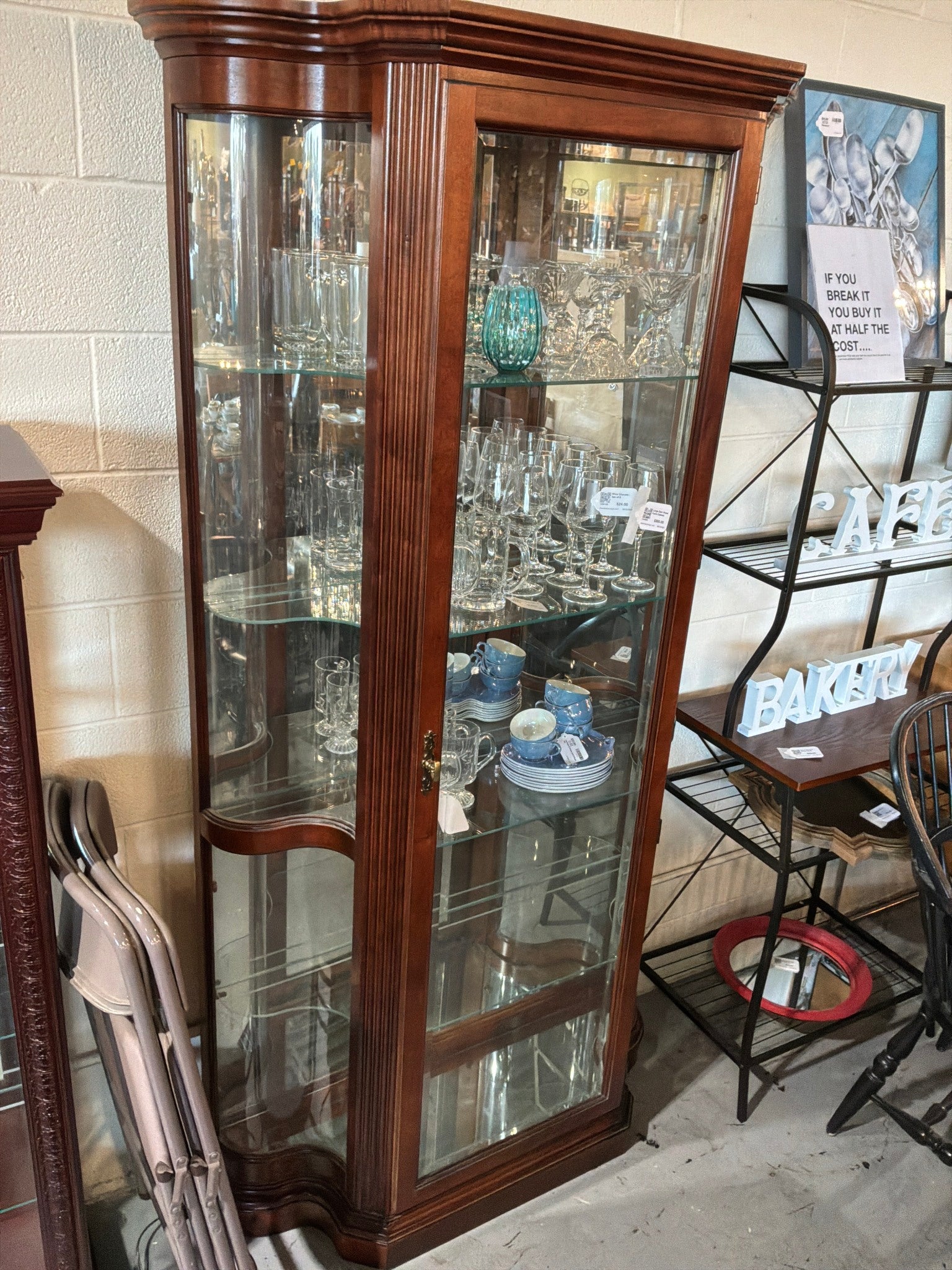 Large Dark Wood Curio Cabinet 