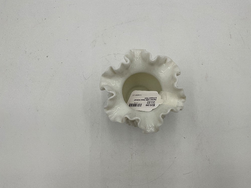 Fenton Milk Glass Hobnail Crimped Vase