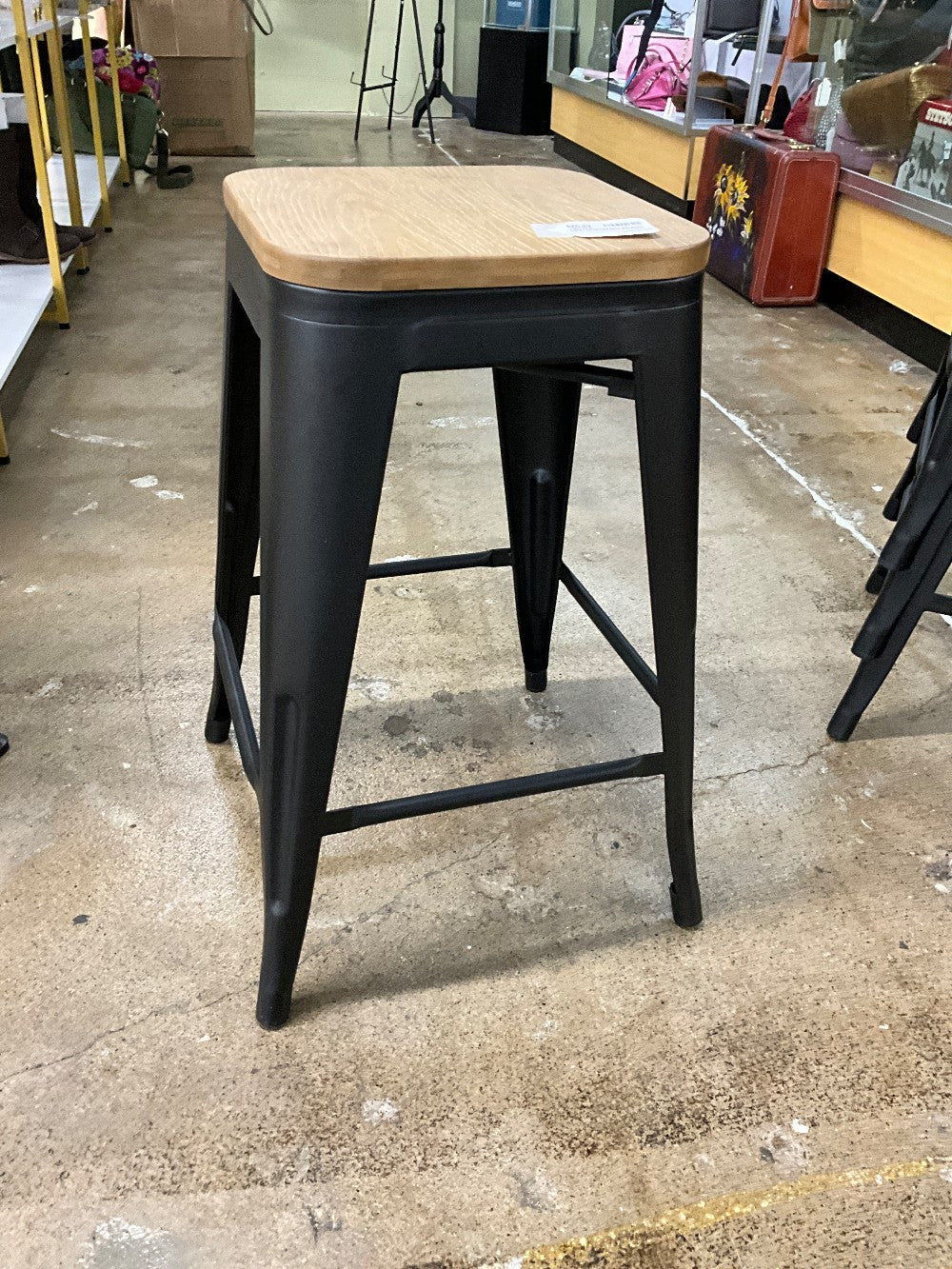 Metal w/ Wood Seat Barstool