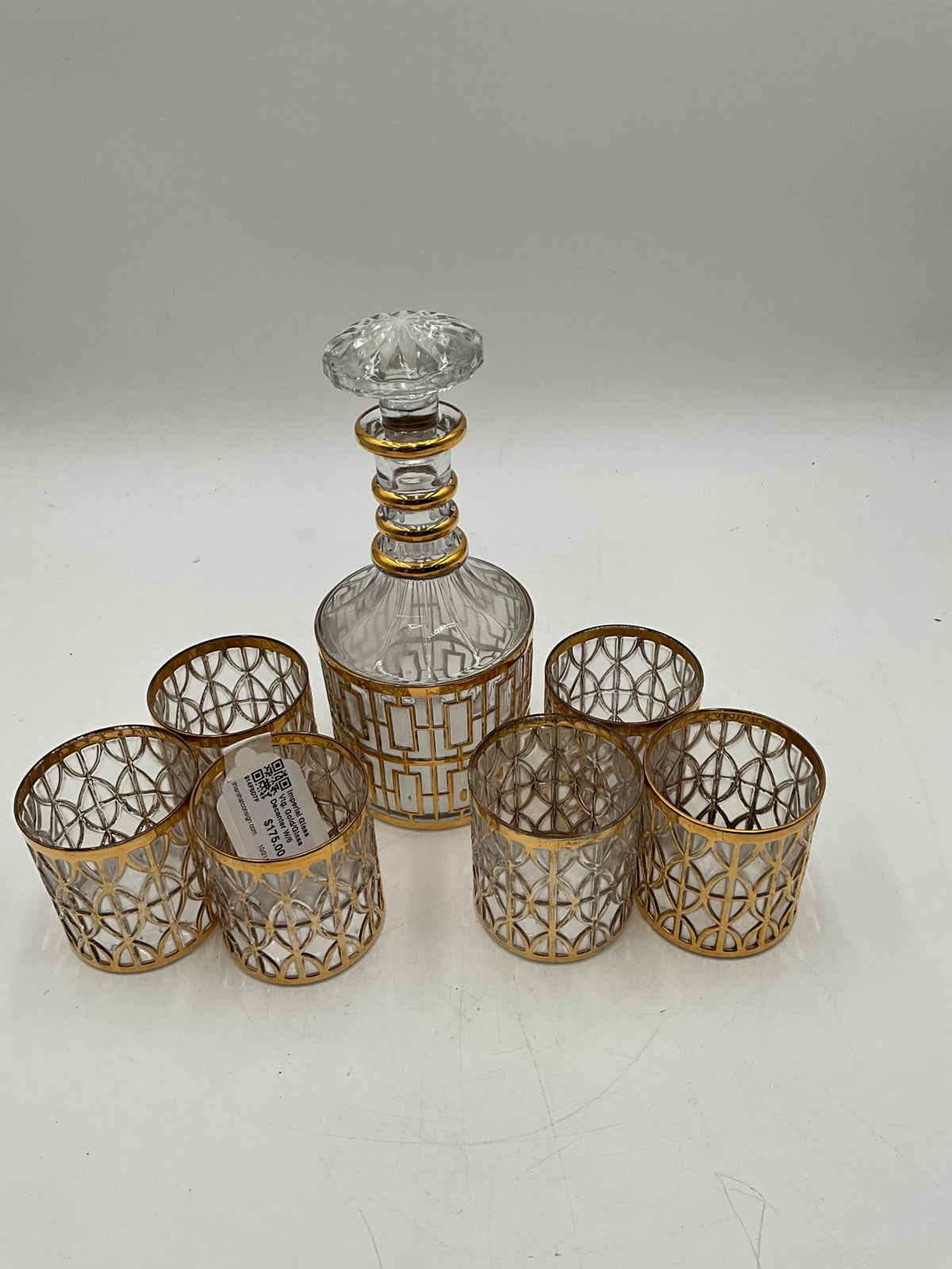Imperial Glass Vtg. Gold/Glass Decanter W/6 Glasses