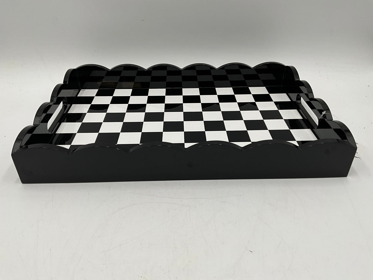 Black & White Scalloped Checkered Tray