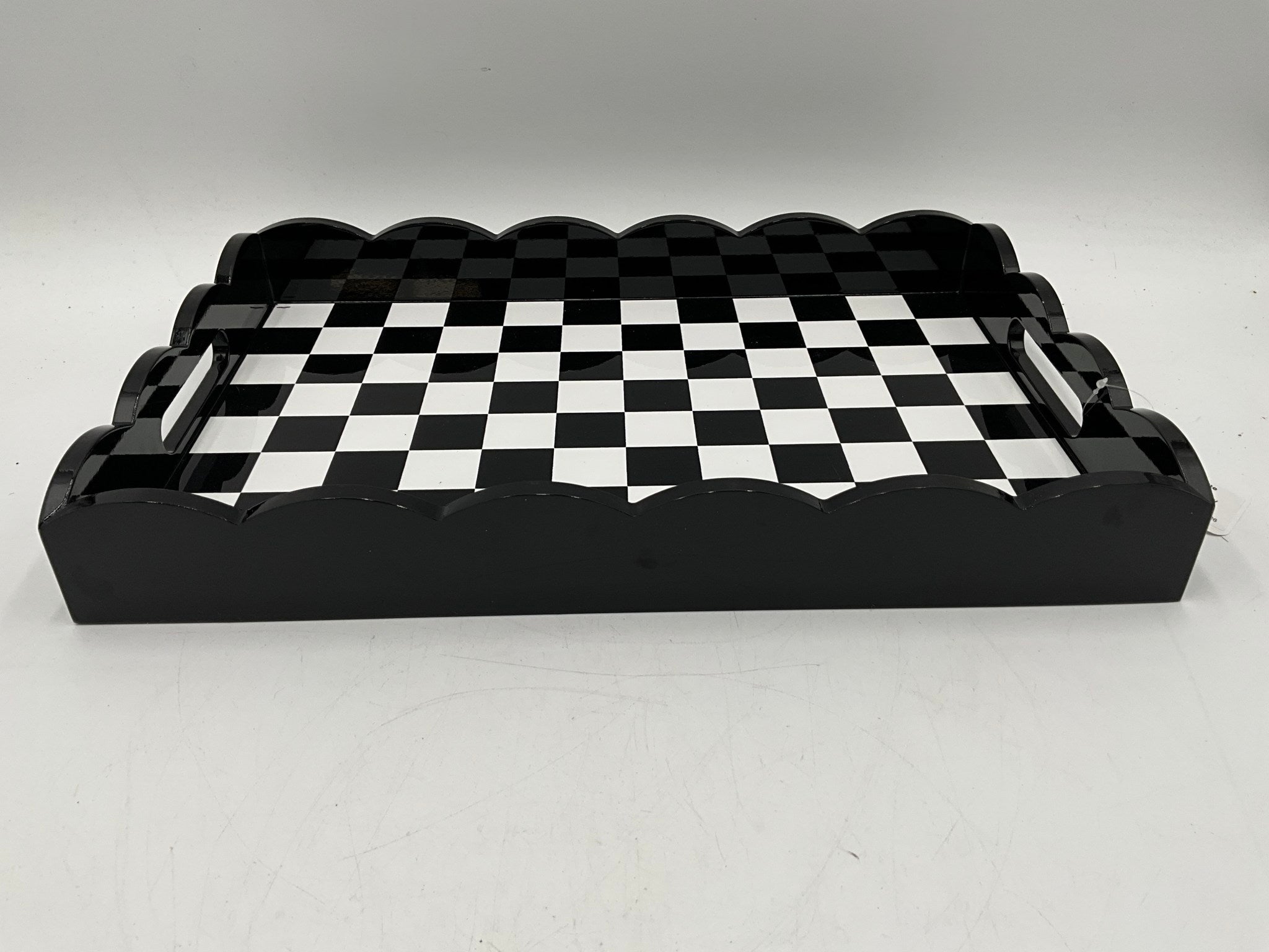 Black & White Scalloped Checkered Tray